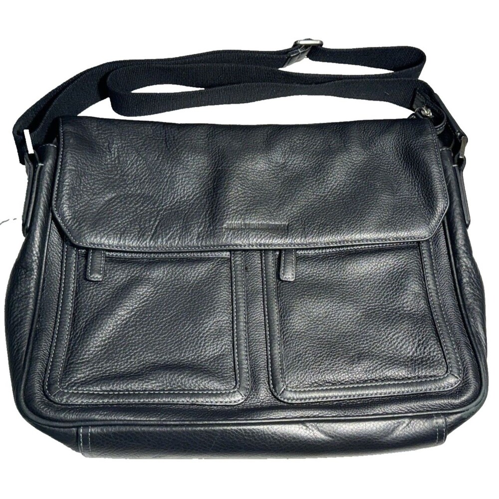 Johnston & Murphy Soft Black Leather Zip Top Briefcase Laptop Messenger Bag
